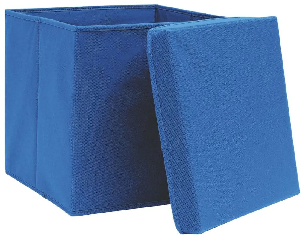 Caixas de arrumação com tampas 10 pcs 32x32x32 cm tecido azul