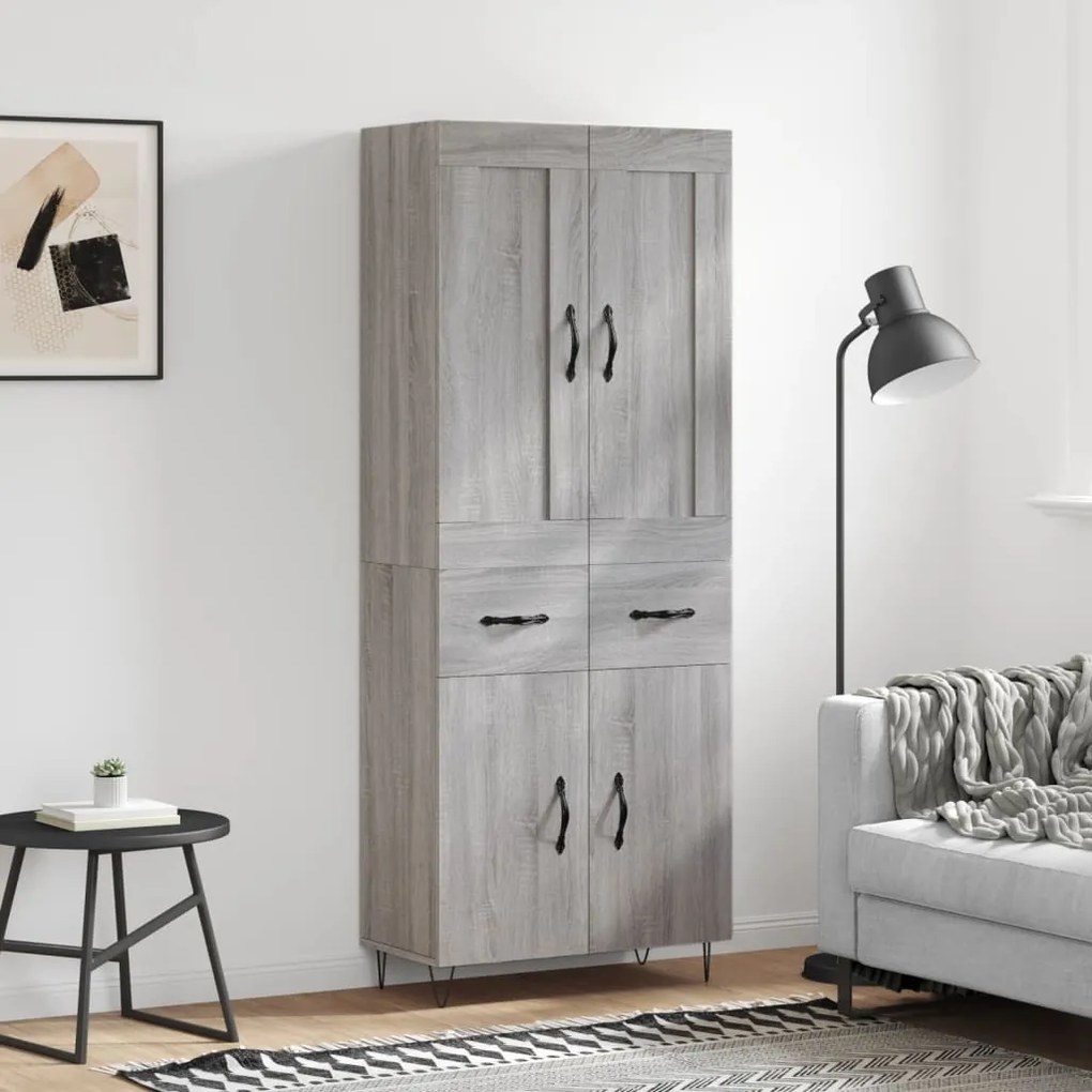 vidaXL Armário alto 69,5x34x180 cm derivados de madeira sonoma cinza