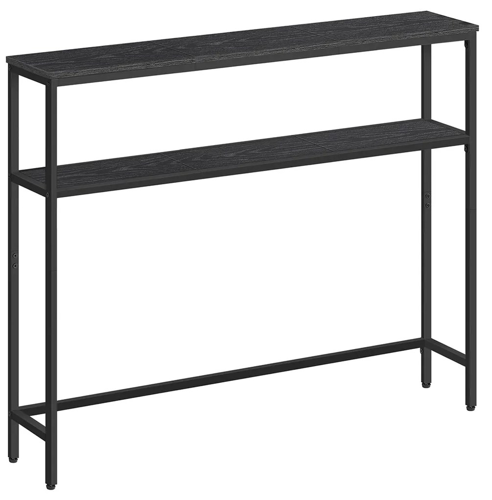 Mesa consola estreita com 2 prateleiras 20 x 100 x 80 cm Preto e cinzento antracite