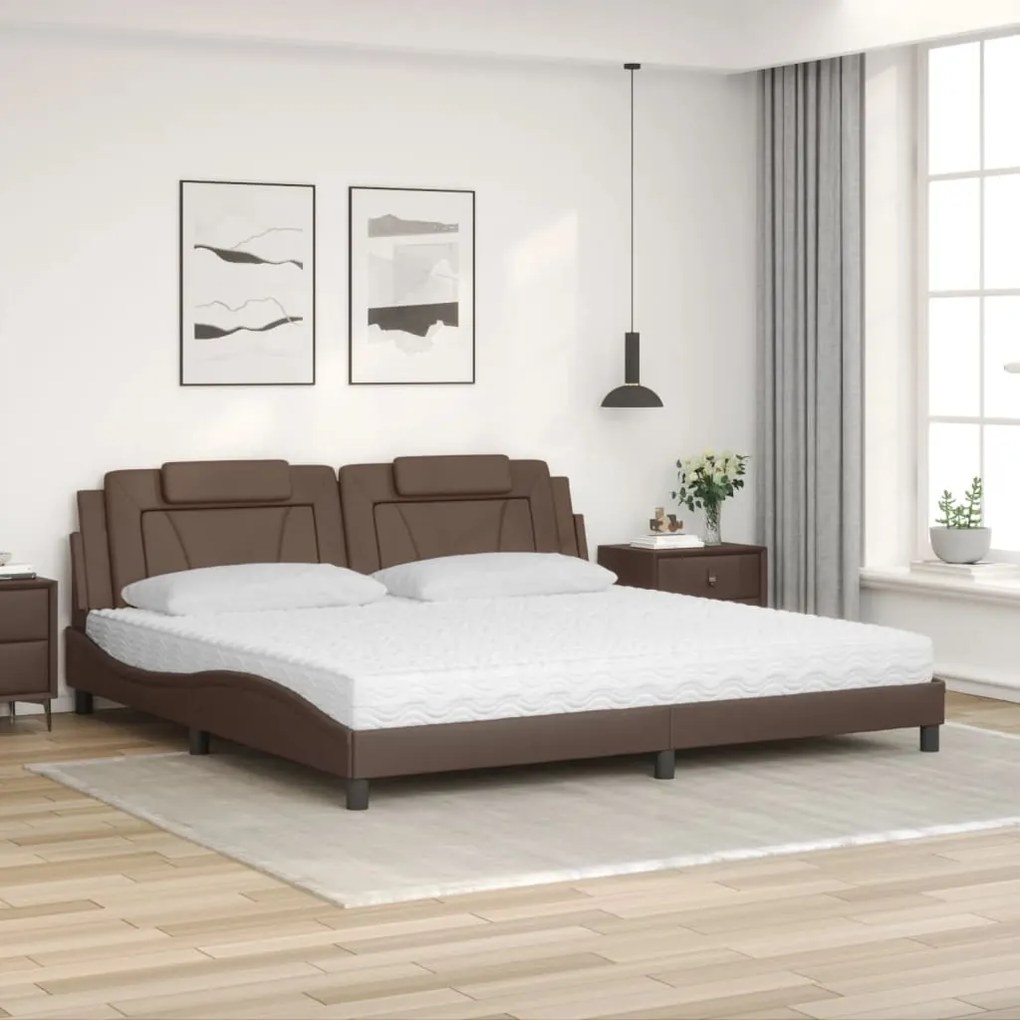 Cama com colchão 200x200 cm couro artificial castanho