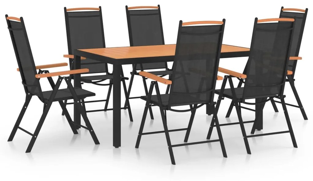vidaXL 7 pcs conjunto de jantar para jardim alumínio preto