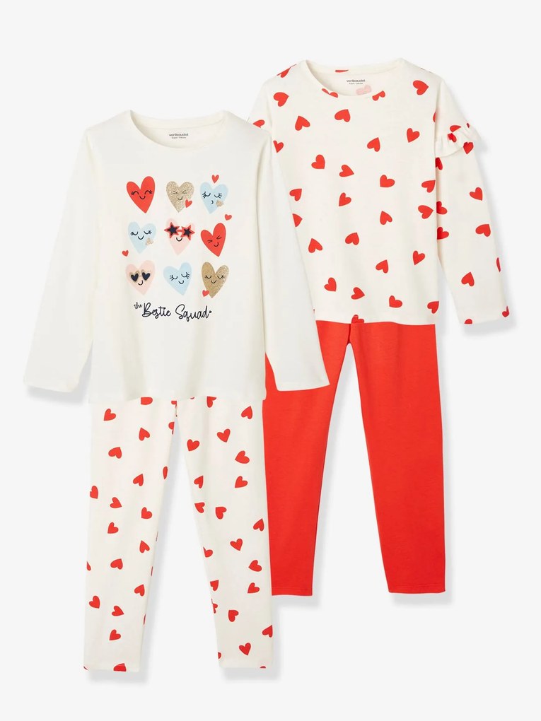 Lote de 2 pijamas, corações branco claro liso com motivo