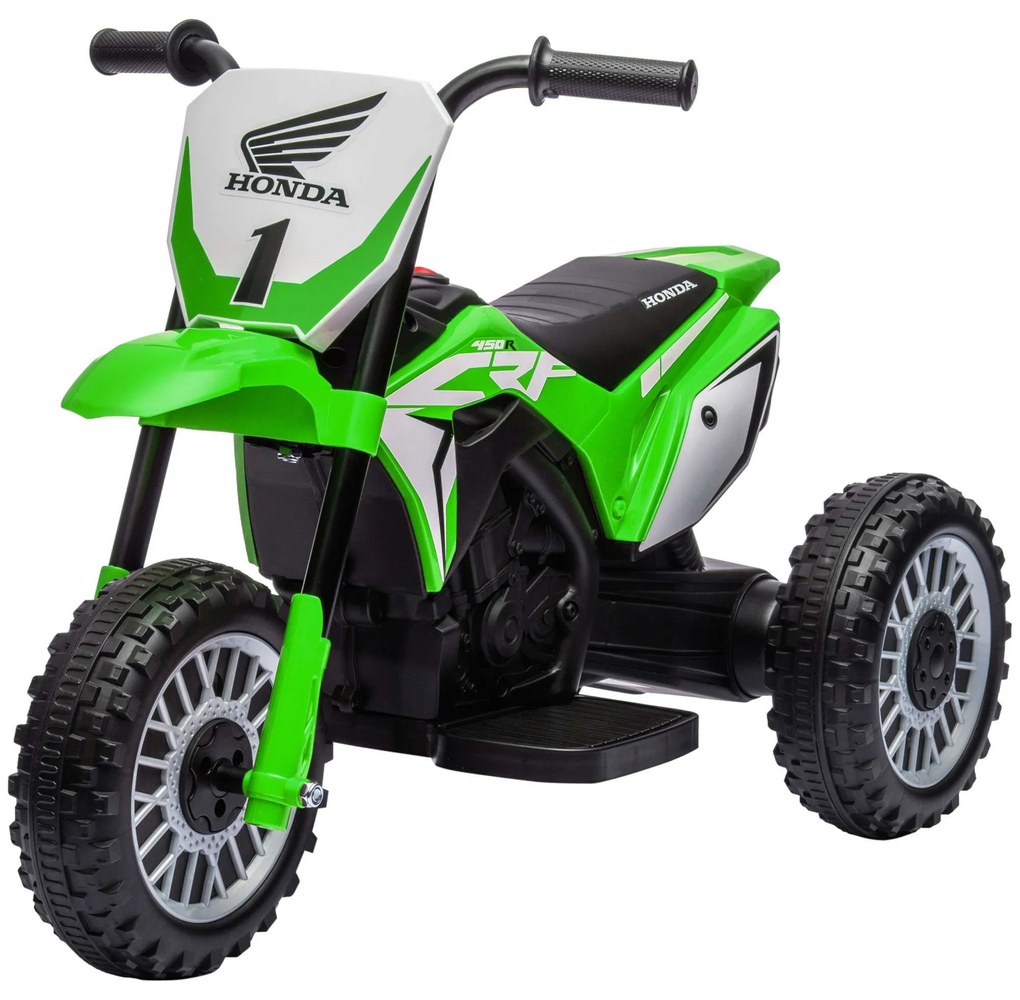 HOMCOM Mota Elétrica com Licença Honda CRF450RL Bateria 6V com Velocidade 3km/h Buzina e Som de Arranque 71x40,5x43,5 cm Verde