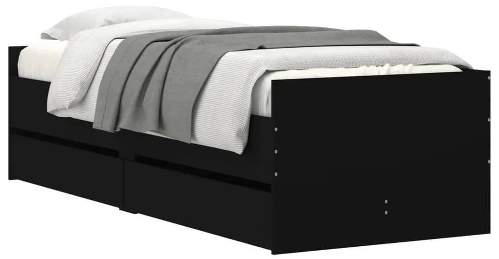 Estrutura cama de solteiro pequena c/ gavetas 75x190 cm preto