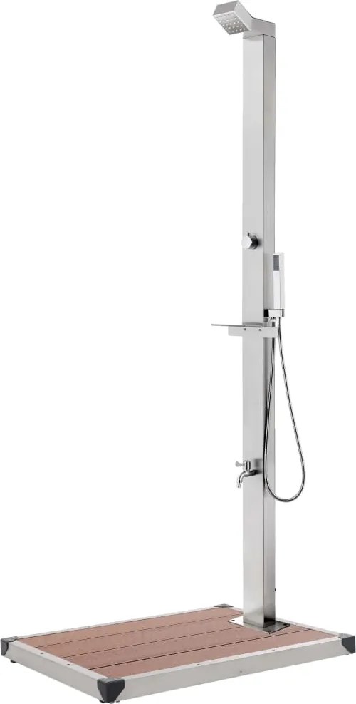vidaXL Chuveiro de jardim c/ base castanha 225 cm aço inoxidável