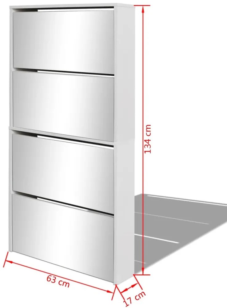 Sapateira de 4 divisórias com espelho branco 63x17x134cm