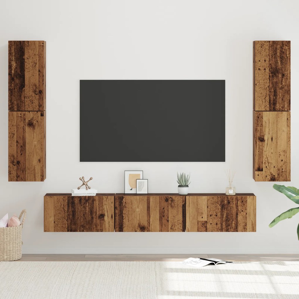 vidaXL Conjunto de móvel de TV 7 pcs Madeira Antiga 80 x 30 x 30.5 cm