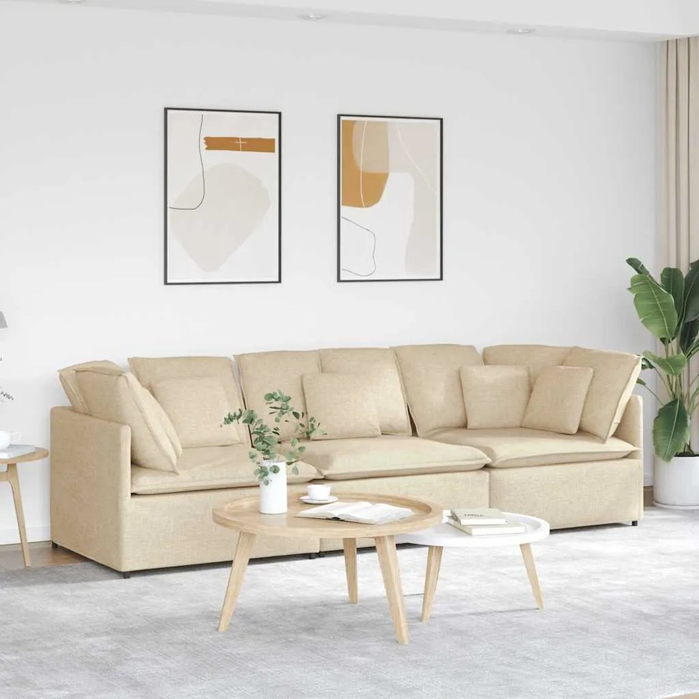 vidaXL Sofá modular com almofadas tecido creme