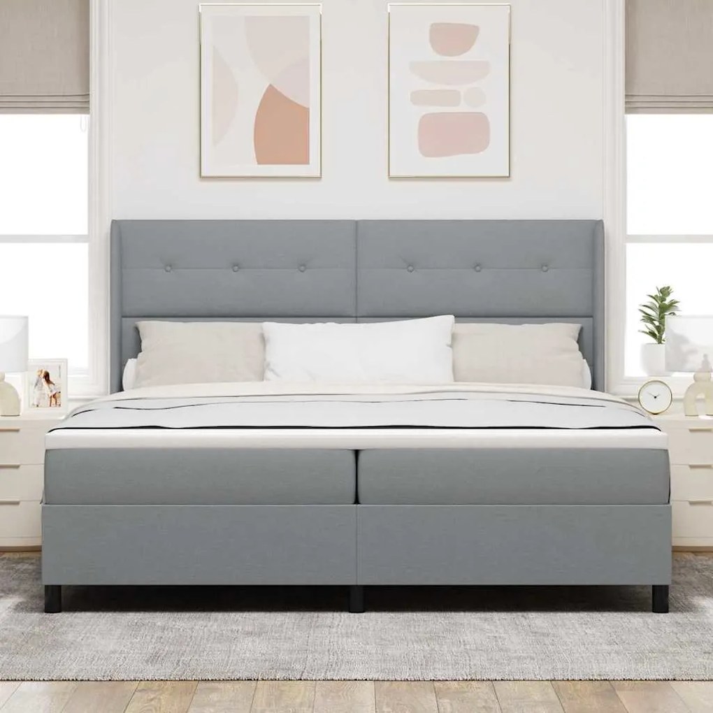 Cama Box com Colchão Cinza Claro 200x200 cm Tecido