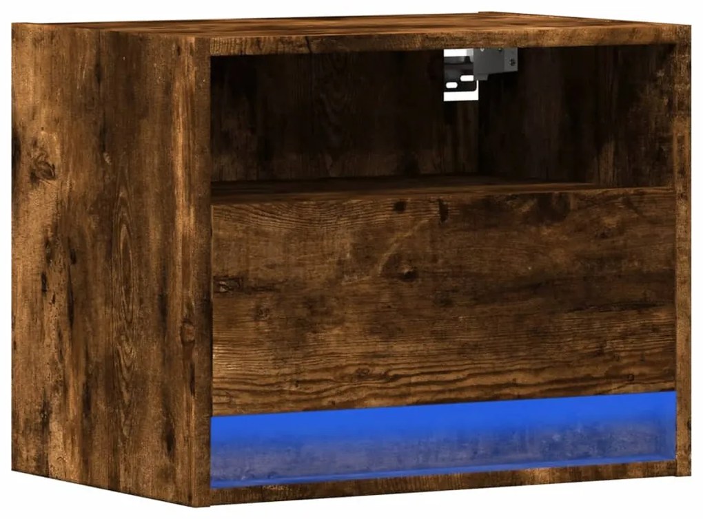 Mesa de cabeceira de parede com luzes LED carvalho fumado