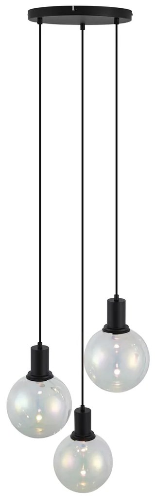 Candeeiro suspenso de design preto com vidro transparente redondo 3 luzes - Mallon Design