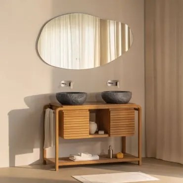 Conjunto De Móveis De Banheiro Em Madeira De Teca Bradley 2 X Irregular Em Cimento Preto ↔︎40 Cm Fedro & Led - Sklum
