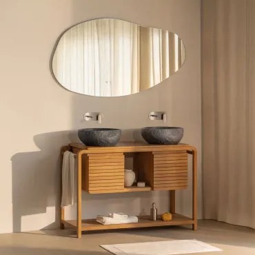 Conjunto De Móvel De Casa De Banho Em Madeira De Teca Bradley Led Irregular E Antiembaciamento 140x75 Cm Riben & ↔︎ 120 Cm & 2 X Irregul - Sklum