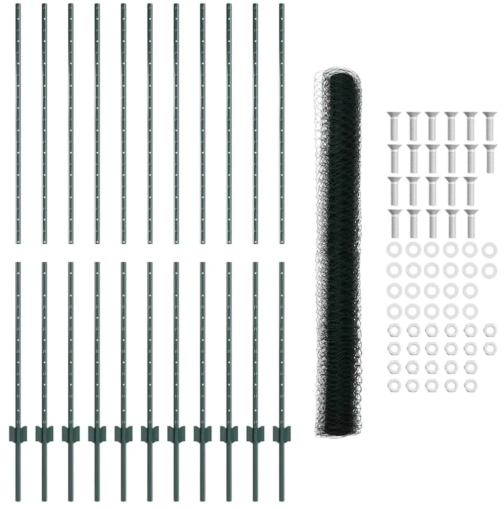Postes de Cerca vidaXL 11 pcs U-Channel Verde 160 cm Aço