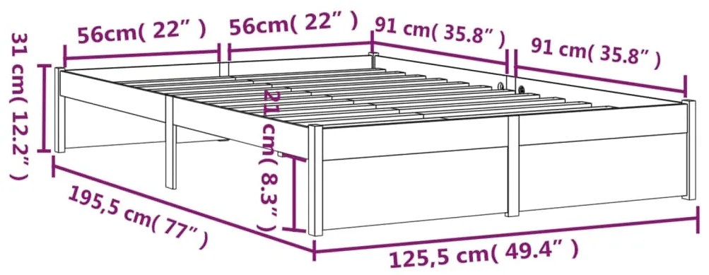 Estrutura cama pequena casal 120x190 cm pinho maciço branco