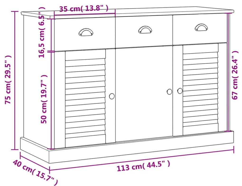 Aparador com gavetas VIGO 113x40x75 cm pinho maciço branco