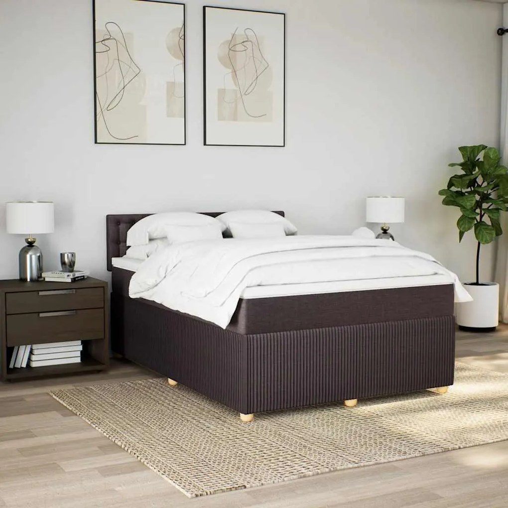 Cama com molas/colchão 160x200 cm tecido castanho-escuro