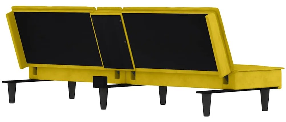 Sofá-cama com suporte para copos veludo amarelo