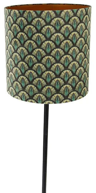 Candeeiro de pé com abajur preto design de pavão interior dourado 40cm - Simplo Moderno