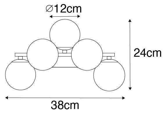 Aplique moderno preto com vidro fumê 5 luzes - Bianca