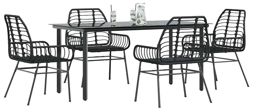 vidaXL Conjunto de jantar jardim 5 peças vidro vime PE preto