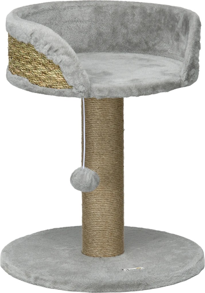 PawHut Arranhador Cama para Gatos Cesto para Gato, incl. bola de brincar, 40 cm x 40 cm x 49cm, Cinza | Aosom Portugal