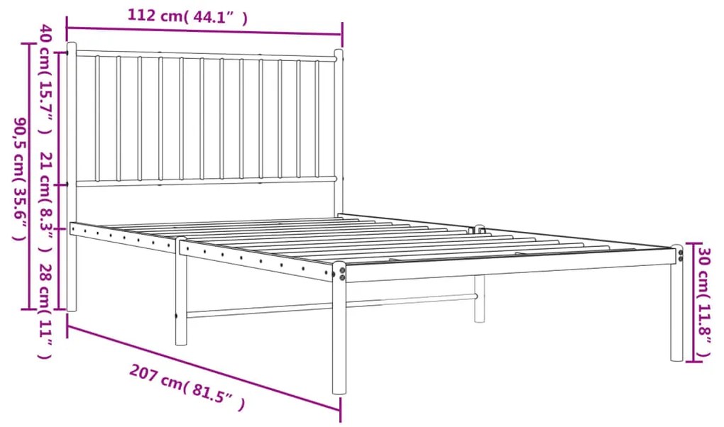 Estrutura de cama em metal com cabeceira 107x203 cm branco