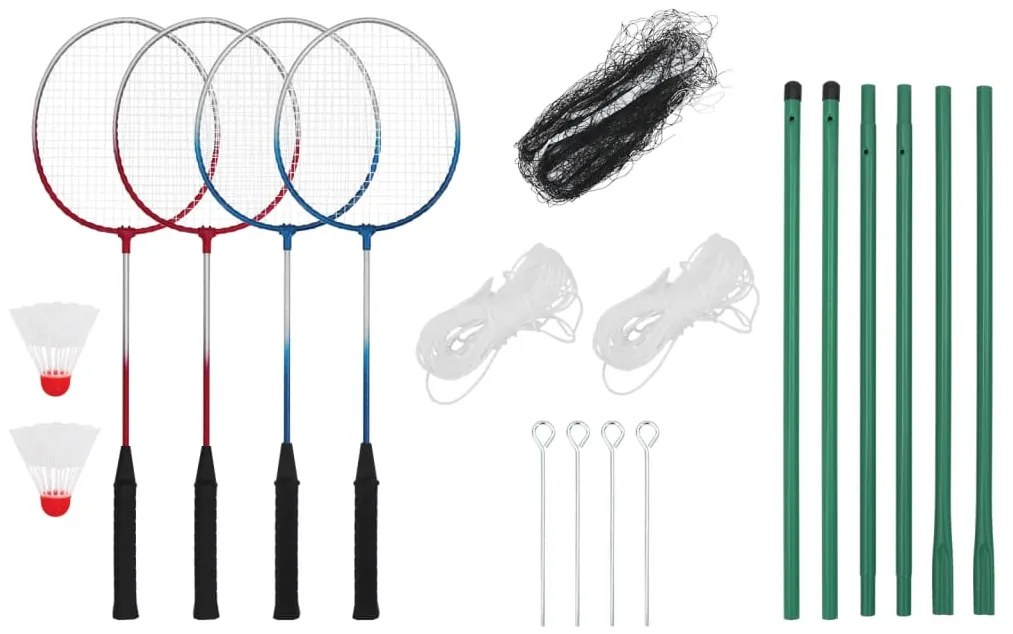 Conjunto de badminton com 4 raquetes e rede 620x151 cm