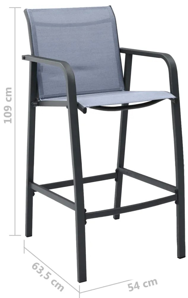 Cadeiras de bar para jardim 2 pcs textilene cinzento