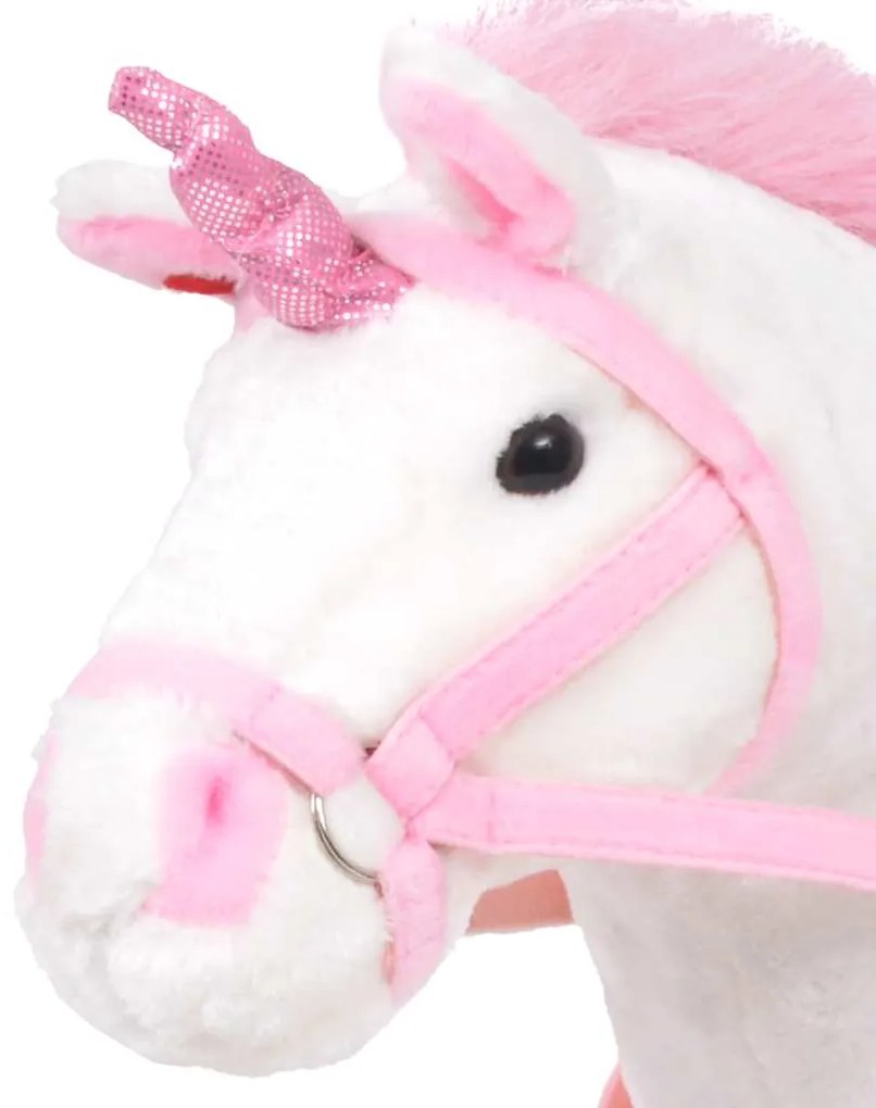 Brinquedo de montar unicórnio peluche branco e rosa XXL