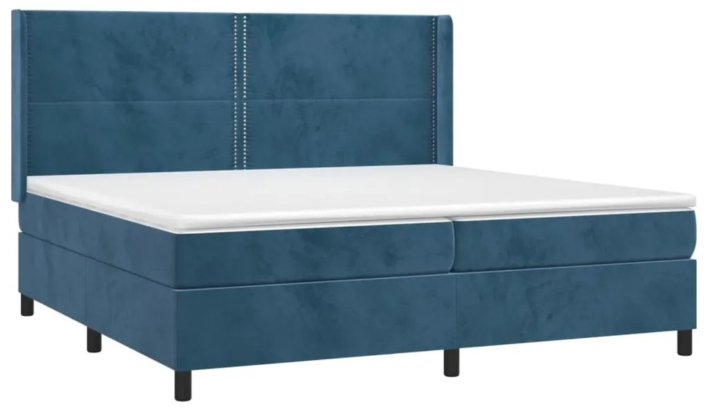 Cama box spring c/ colchão/LED 200x200 cm veludo azul-escuro