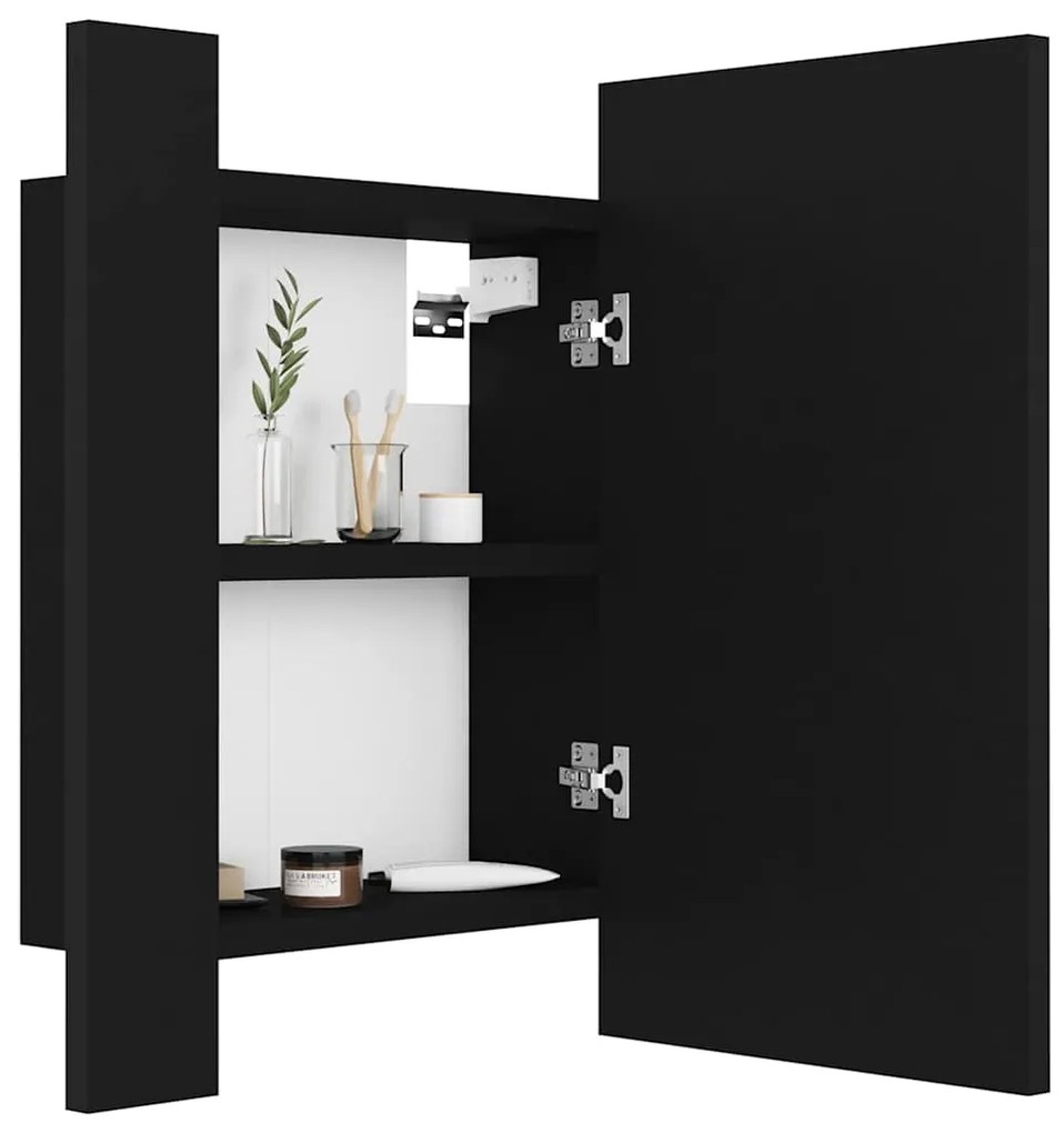 Armário espelhado casa de banho LED 40x12x45 cm acrílico preto