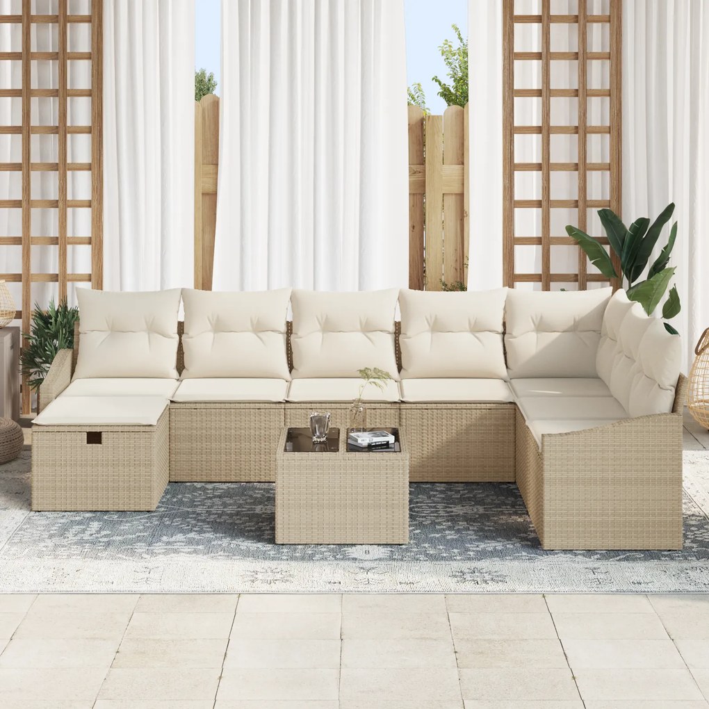 Conjunto de Sofás de Jardim com 9 Peças e Almofadas em Rattan Poliéste