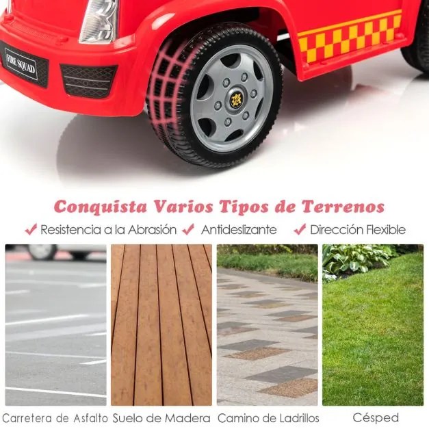 Andador Carro de bombeiros de brinquedo para crianças dos 18 aos 36 meses com função de bolha Música Sirene Carrinho de empurrar 82 x 82 x 45 cm Verme
