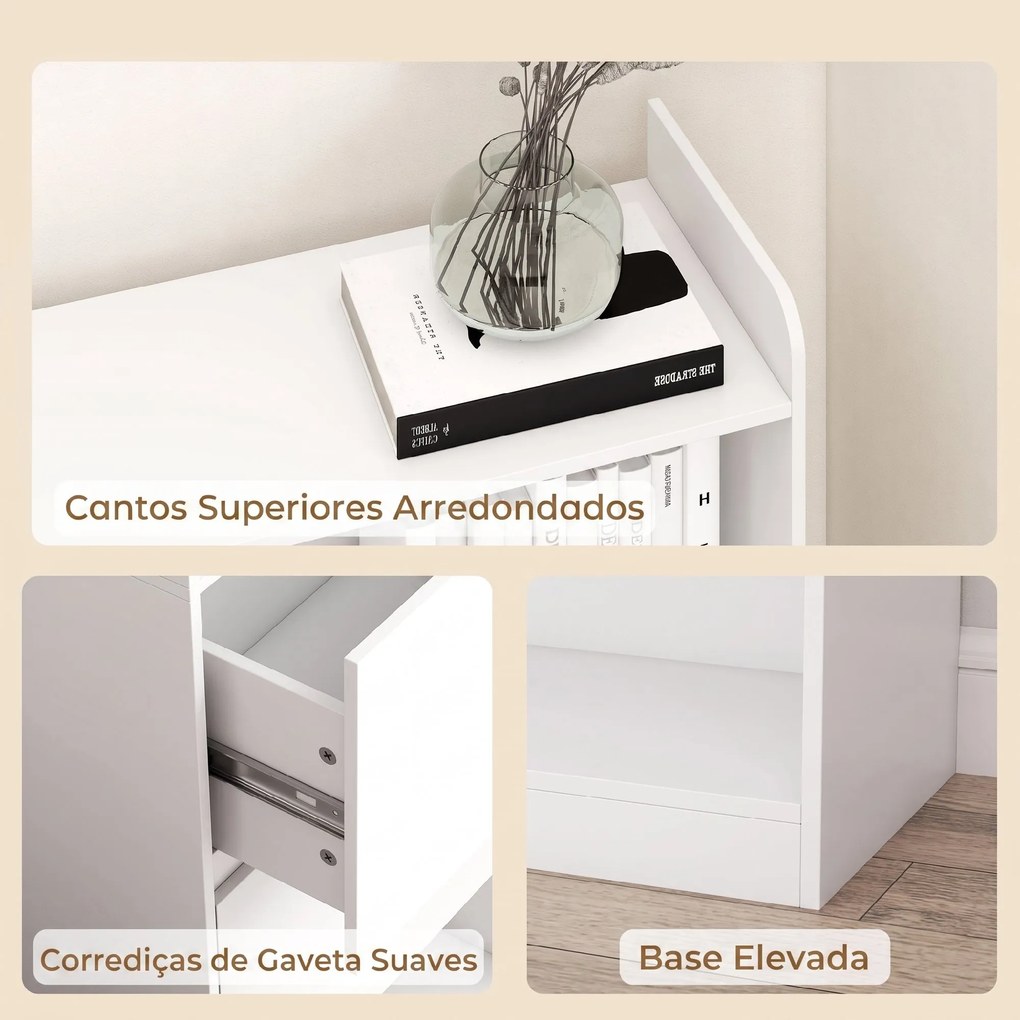 Estante para Livros Alta e Estreita com Painel Perfurado 2 Gavetas e 8 Compartimentos 120x30x200 cm Branco