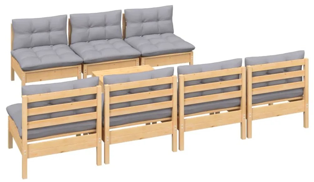 8 pcs conjunto lounge de jardim c/ almofadões cinzentos pinho