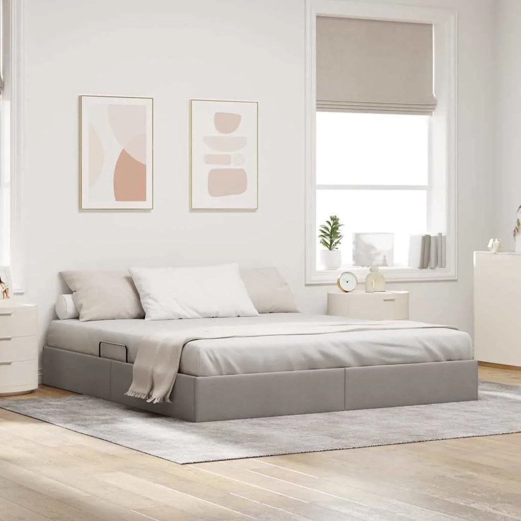 vidaXL Cama com Armazenamento Cinzento-acastanhado 160 x 200 cm tecido