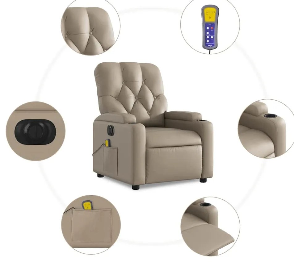 Poltrona massagens reclinável elétrica couro artif. cappuccino