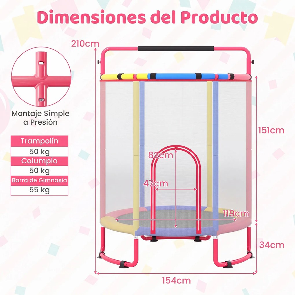 Trampolim Infantil Multifuncional, 154 x 154 x 210 cm, Seis Atividades, Multicolor