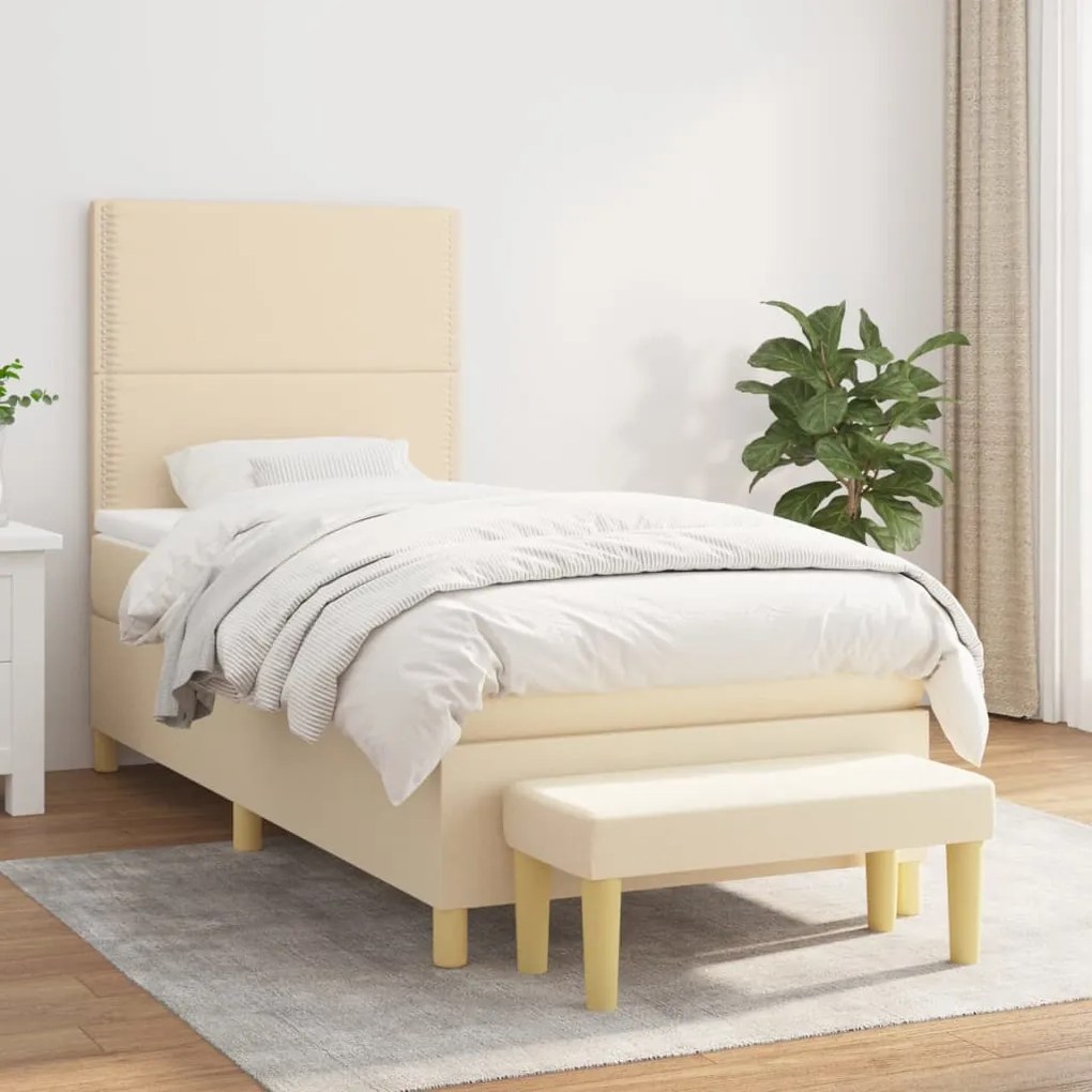 vidaXL Cama com molas/colchão 80x200 cm tecido cor crème