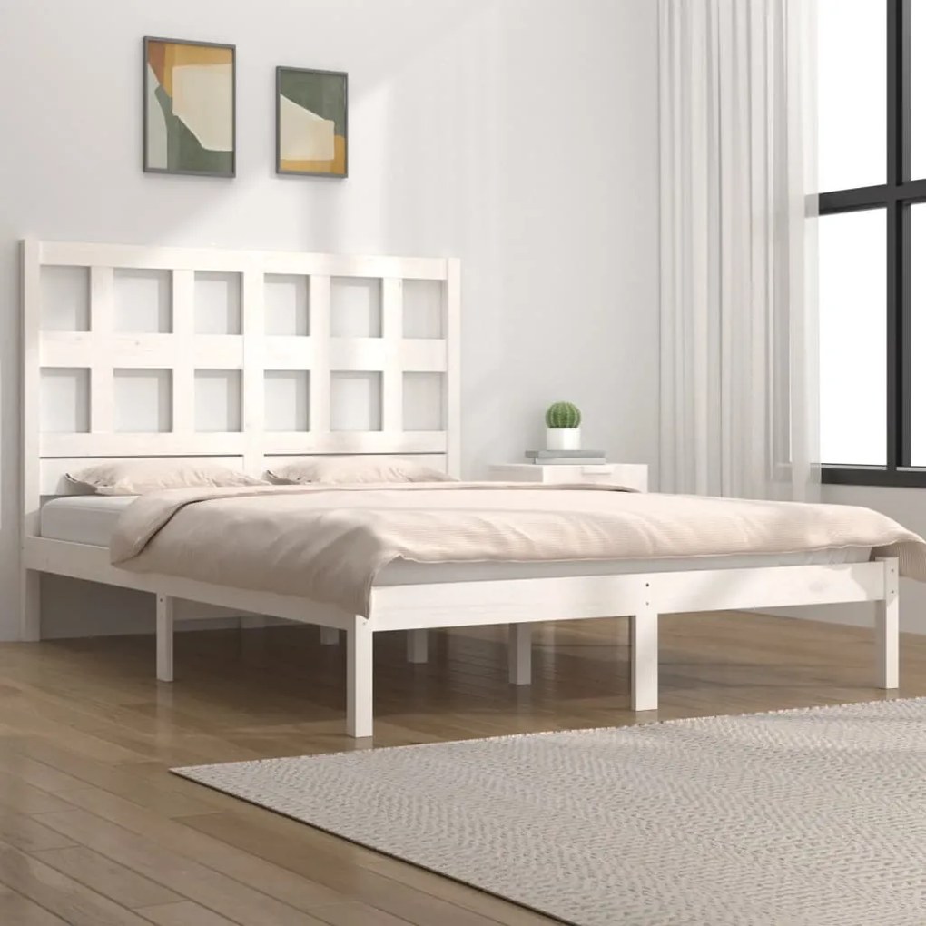 Cama sem colchão 140x200 cm madeira de pinho maciça branco
