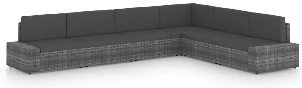 6 pcs conjunto lounge de jardim c/ almofadões vime PE cinzento