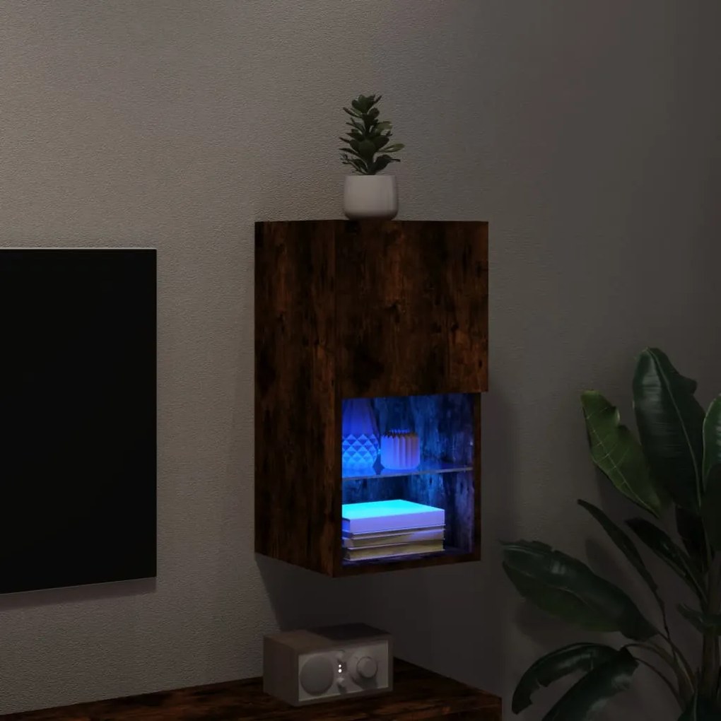 Móvel de TV com luzes LED 30,5x30x60 cm carvalho fumado