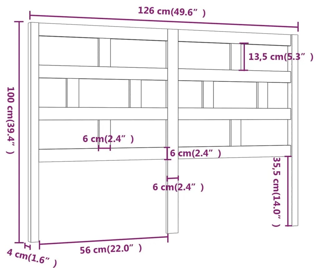 Cabeceira de cama 126x4x100 cm pinho maciço castanho mel