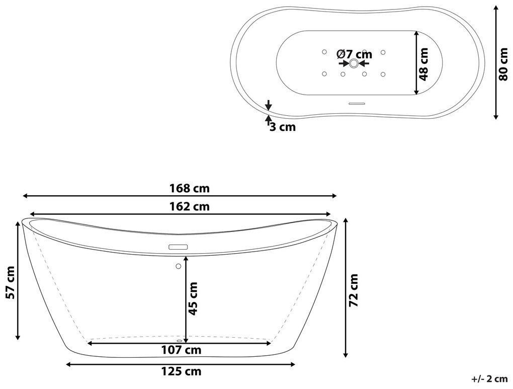 Banheira autónoma de hidromassagem em acrílico branco com LED 168 x 80 cm ANTIGUA Beliani