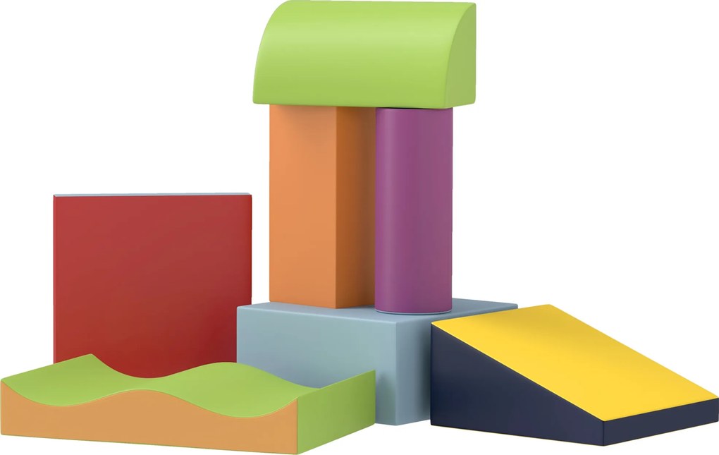 HOMCOM Conjunto de 7 Blocos de Espuma para Crianças 1-3 Anos, Blocos de Psicomotricidade e Construção, 60x40x11 cm, Multicolor | Aosom Portugal