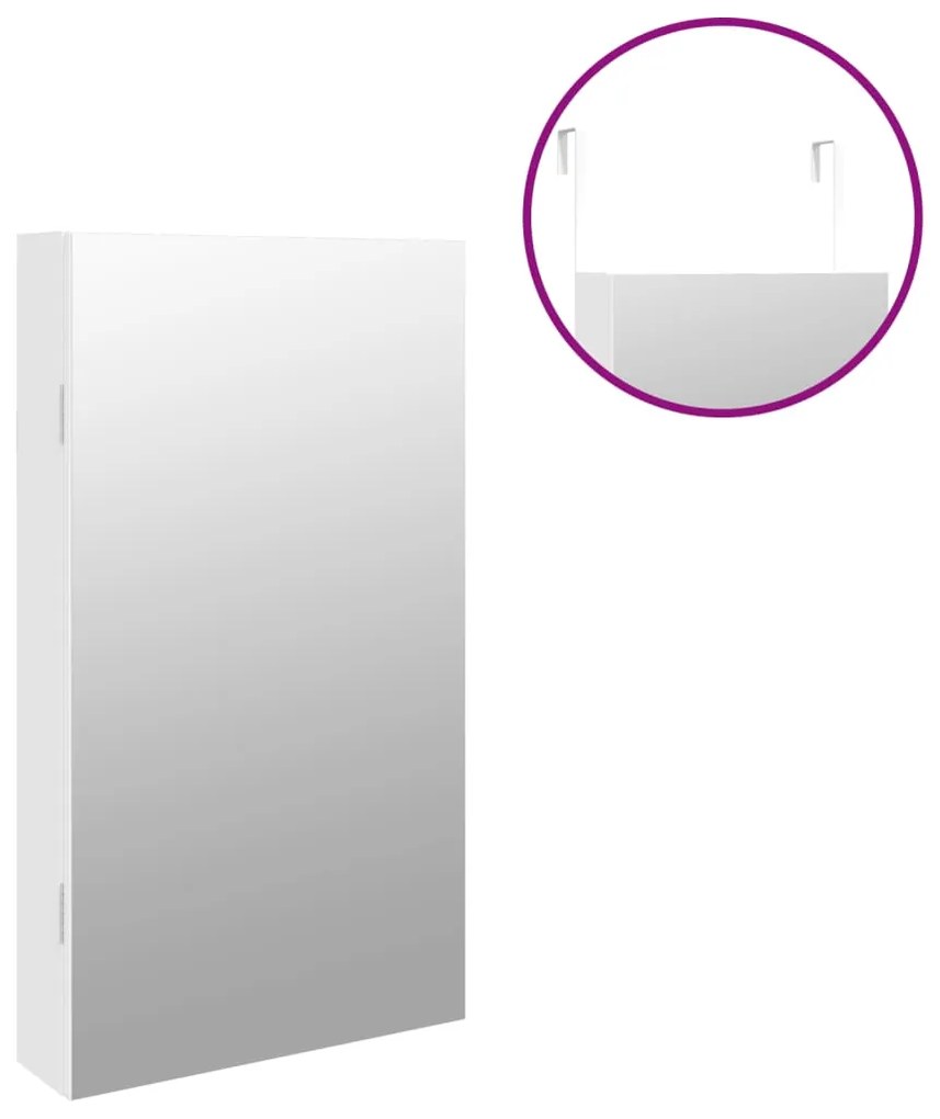 Móvel para joias de parede espelhado com luzes LED branco