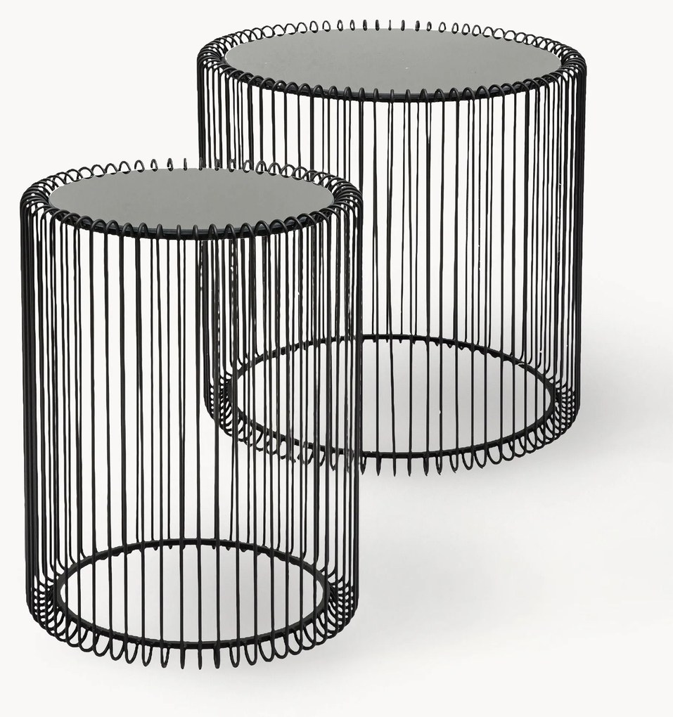 Mesas de apoio em metal com tampo de vidro Wire, conjunto de 2
