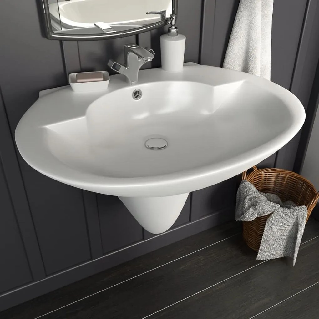 143009 vidaXL Lavatório de parede 690x520x210 mm cerâmica branco