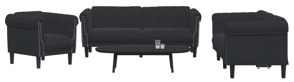 3 pcs conjunto de sofás veludo preto